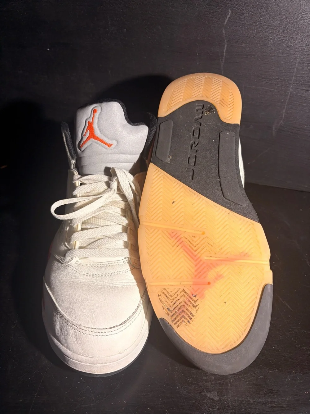 Jordan 5 Men's White Sneakers with Bright Orange Accents